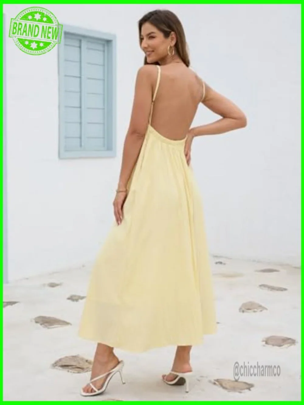 Backless Maxi Dress with Adjustable Straps Flowy Boho Sundress - Picture 6 of 7